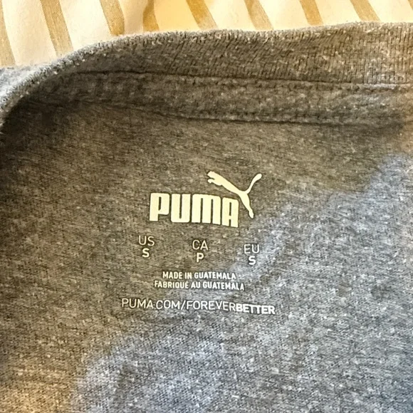 Puma Men's Heather Gray Tee with Striped Orange Logo Size S - Picture 2 of 6